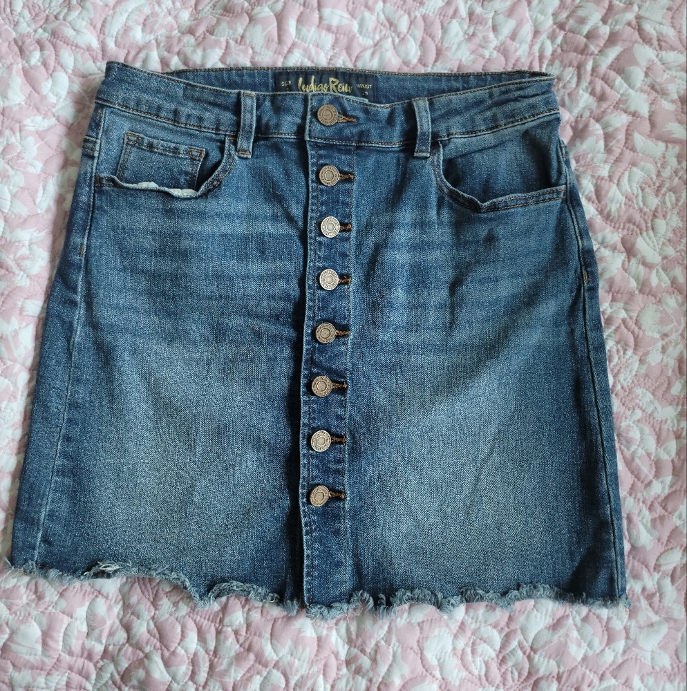 Denim Button-Front Skirt